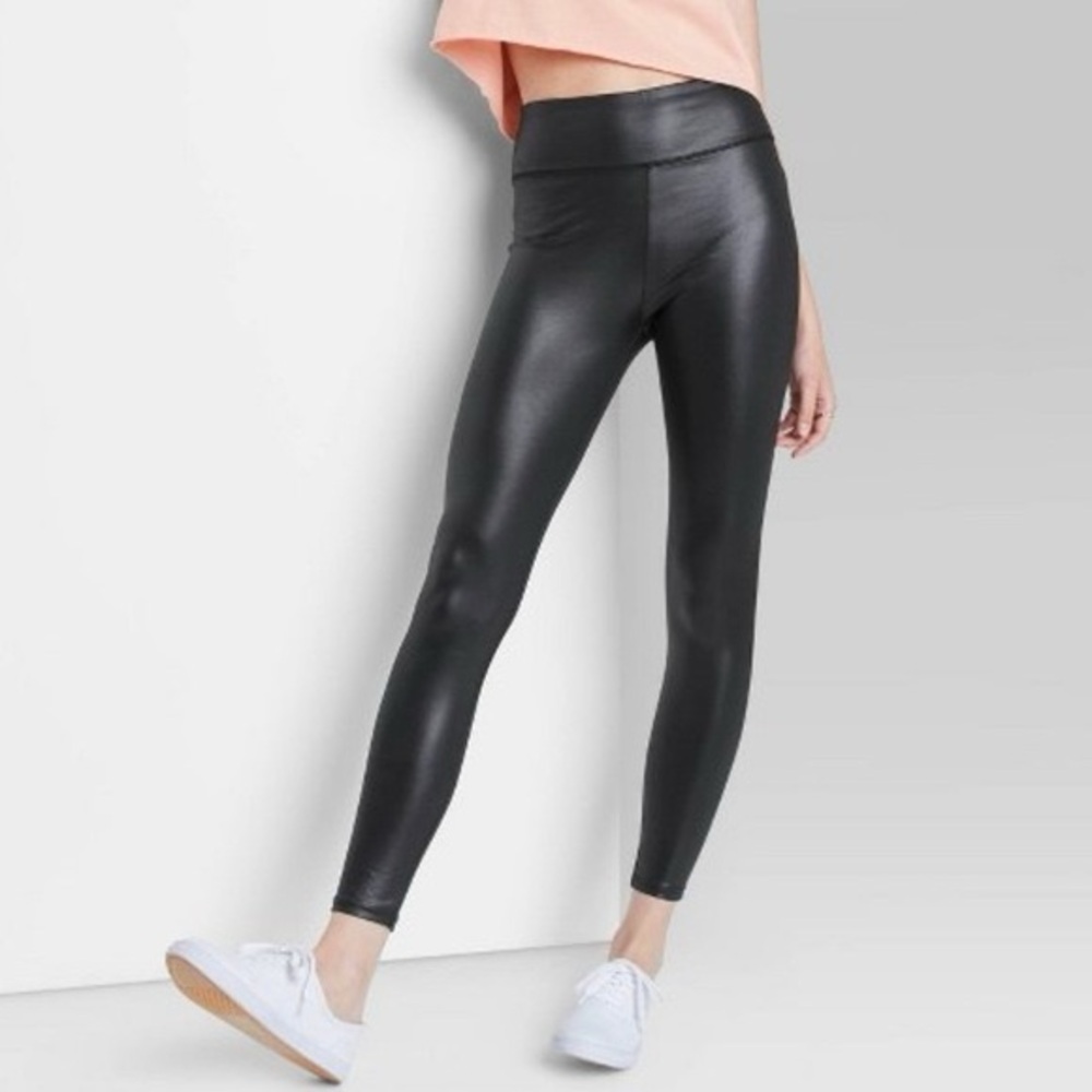 Wild Fable Black Faux Leather Liquid High Waisted Leggings Size XS
